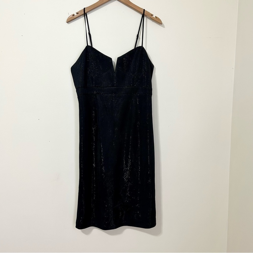 Bardot Shine Corset Midi Dress in Black sz 8